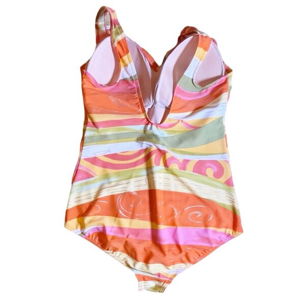 Gottex One Piece Swimsuit in Painted Desert Orange Pink Gold Women’s Size 22W - Picture 2 of 12